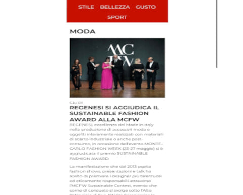 REGENESI SI AGGIUDICA IL SUSTAINABLE FASHION AWARD ALLA MCFW