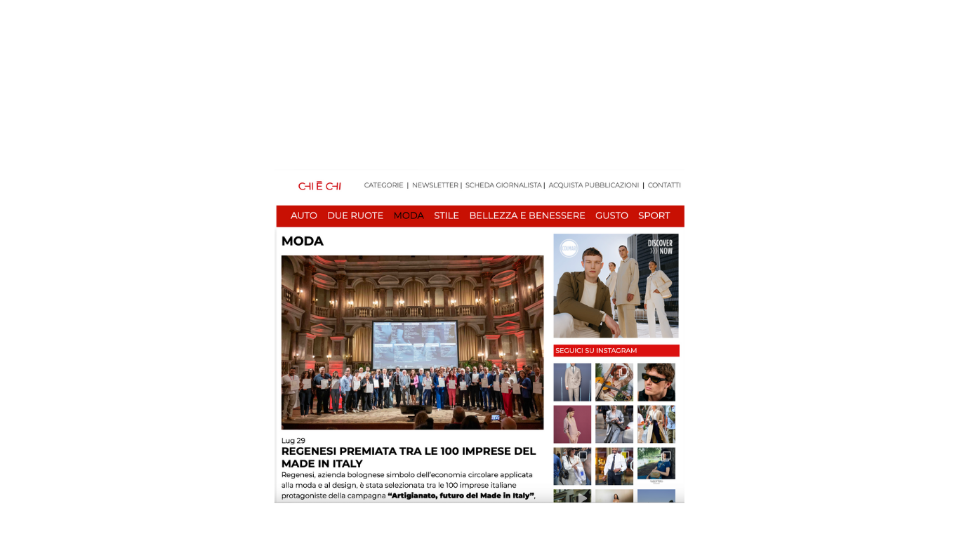 CRISALIDEPRESS.IT · REGENESI PREMIATA TRA LE 100 IMPRESE DEL MADE IN ITALY