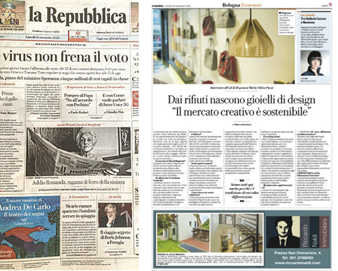 LA REPUBBLICA · DAI RIFIUTI NASCONO GIOIELLI DI DESIGN "IL MERCATO CREATIVO È SOSTENIBILE"